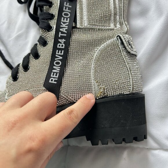 Dolls Kill Bling Combat Boots Deadstock With Pockets Womens 7 Silver - Picture 3 of 8